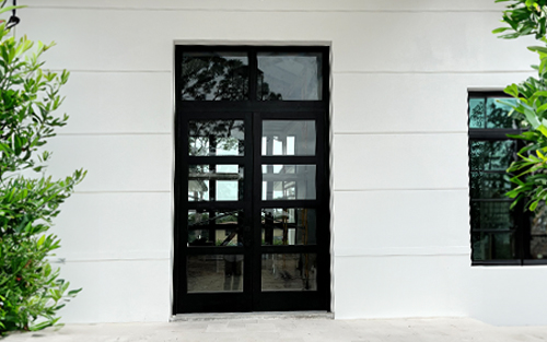Modern glass door in a home.